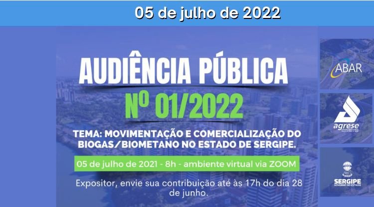 Sergipe - Audiência Pública: Movimentação e Comercialização do Biogas/Biometano